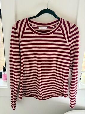 NEW French Girl Raglan Striped Long Sleeve Tee in Burgundy/Maroon and Pink -S